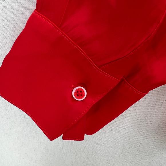 ZADIG AND VOLTAIRE Tink Satin Shirt Womens Medium Red Long Sleeve Split Neck Top - Picture 14 of 16